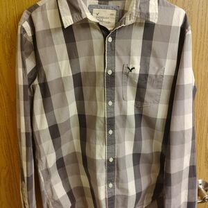 American Eagle Outfitters Men's Gray Plaid Shirt